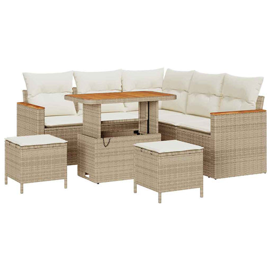 Conjunto de Sofá de Jardim com almofada Bege Rattan Sintético