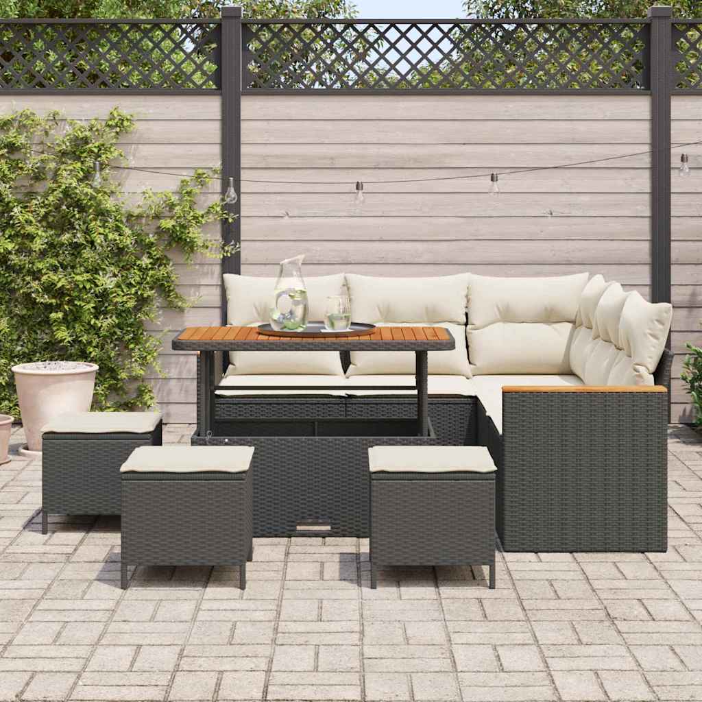 Conjunto de Sofá de Jardim com almofada Preto Rattan Sintético