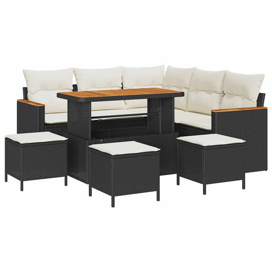 Conjunto de Sofá de Jardim com almofada Preto Rattan Sintético
