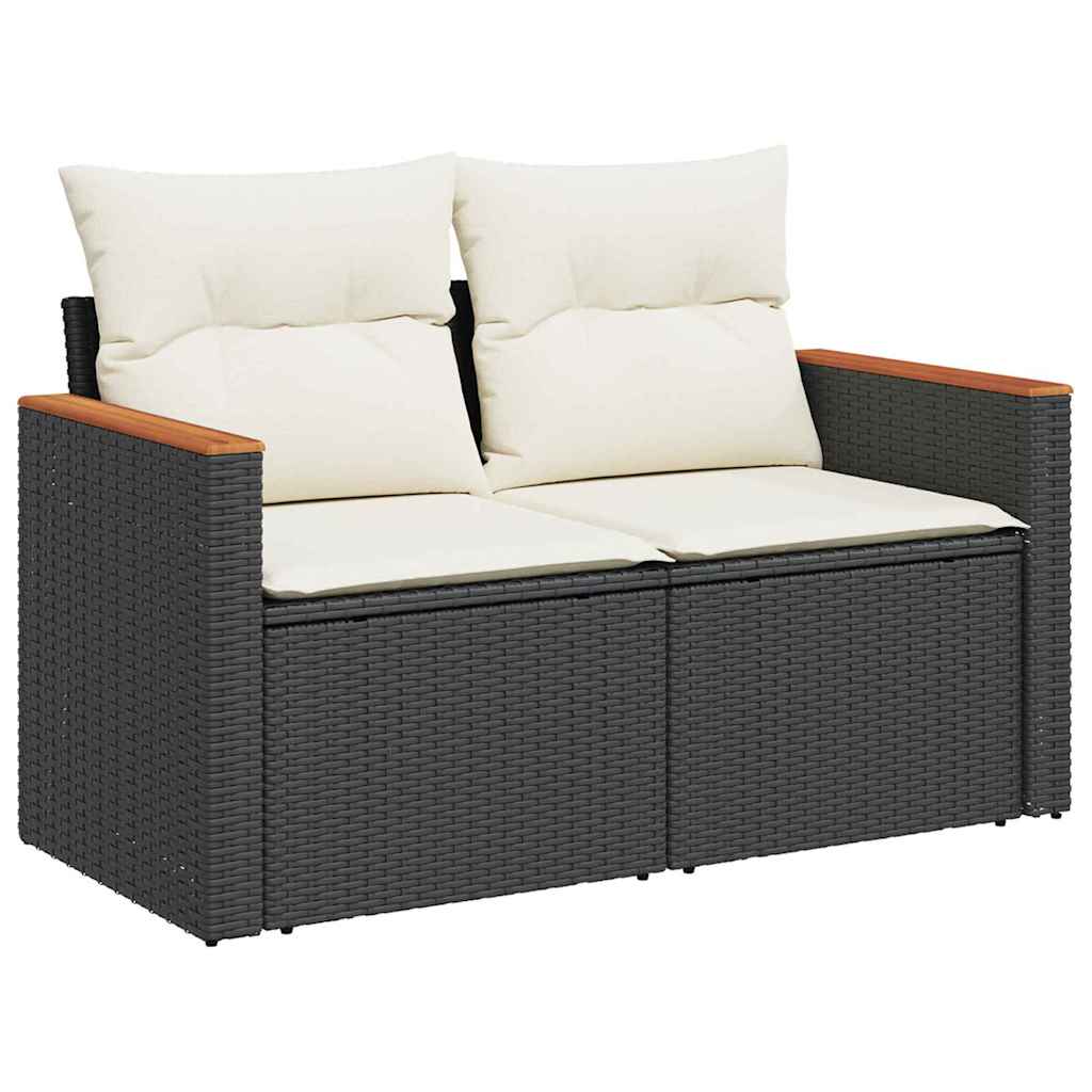 Conjunto de Sofá de Jardim com almofada Preto Rattan Sintético