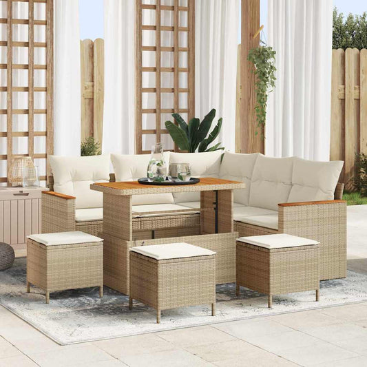 Conjunto de Sofá de Jardim com almofada Bege Rattan Sintético