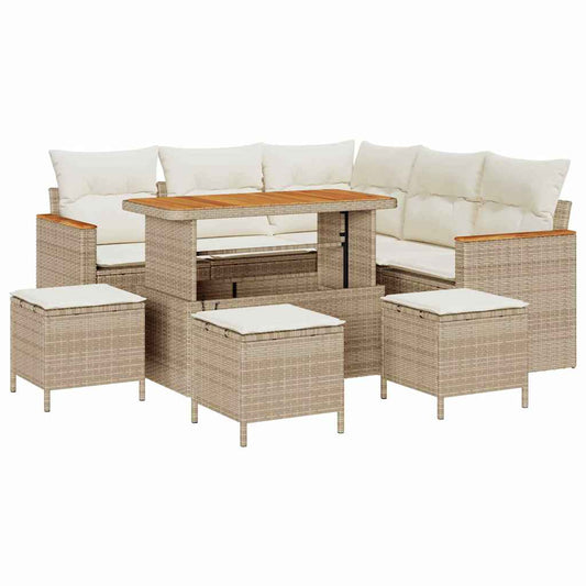 Conjunto de Sofá de Jardim com almofada Bege Rattan Sintético