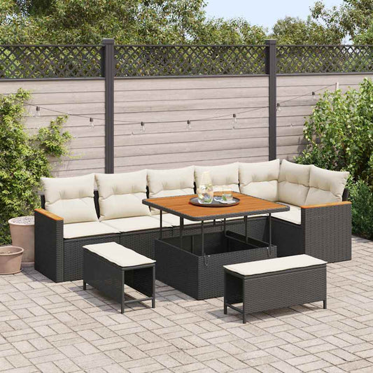 Conjunto de Sofá de Jardim com almofada Preto Rattan Sintético