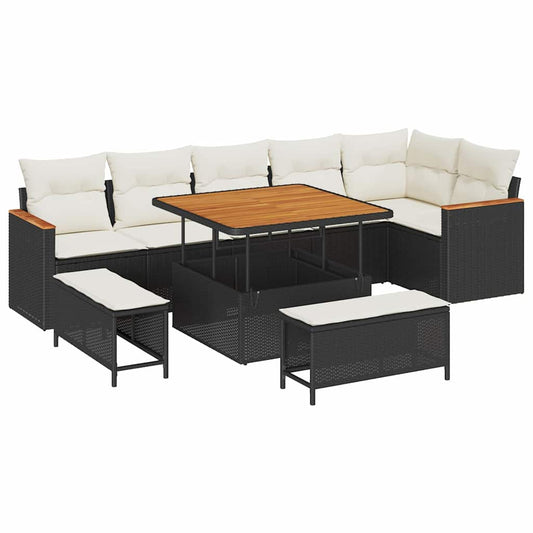 Conjunto de Sofá de Jardim com almofada Preto Rattan Sintético