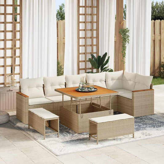Conjunto de Sofá de Jardim com almofada Bege Rattan Sintético