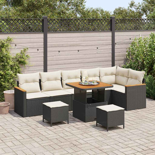 Conjunto de Sofá de Jardim com almofada Preto Rattan Sintético