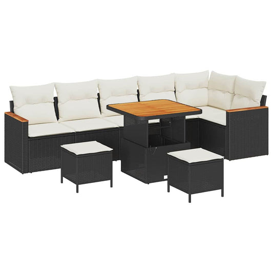Conjunto de Sofá de Jardim com almofada Preto Rattan Sintético