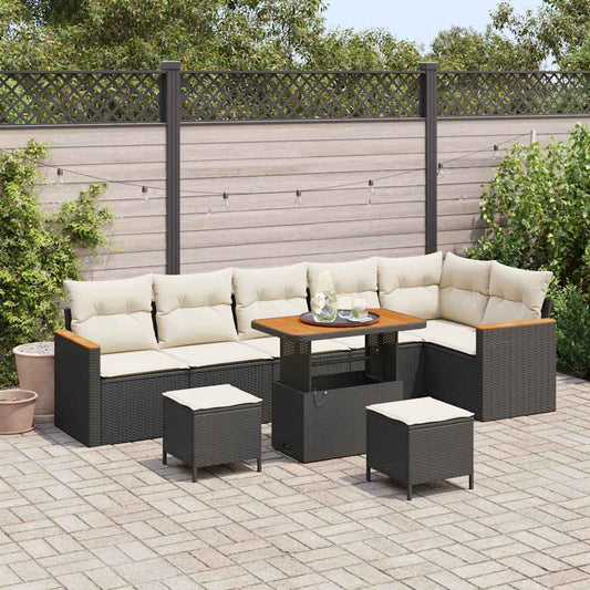 Conjunto de Sofá de Jardim com almofada Preto Rattan Sintético