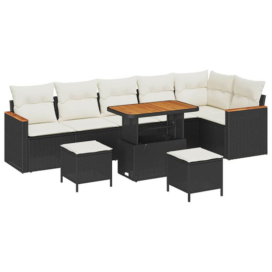 Conjunto de Sofá de Jardim com almofada Preto Rattan Sintético