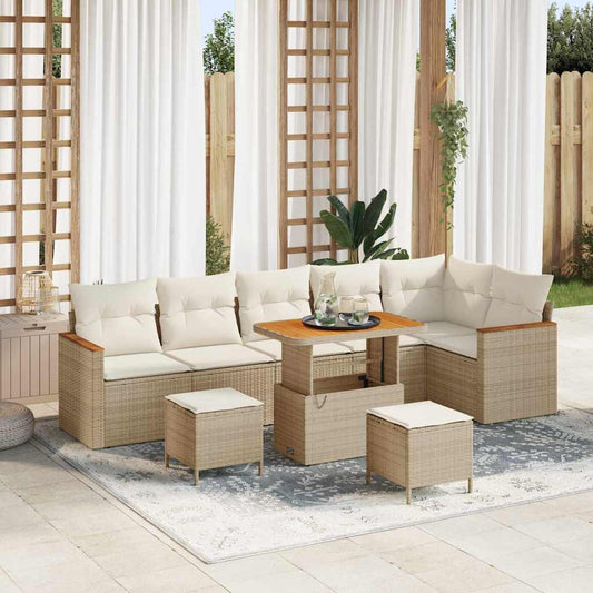 Conjunto de Sofá de Jardim com almofada Bege Rattan Sintético