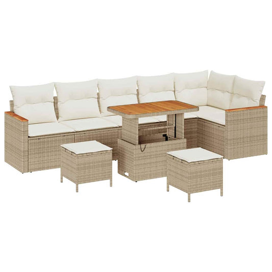 Conjunto de Sofá de Jardim com almofada Bege Rattan Sintético