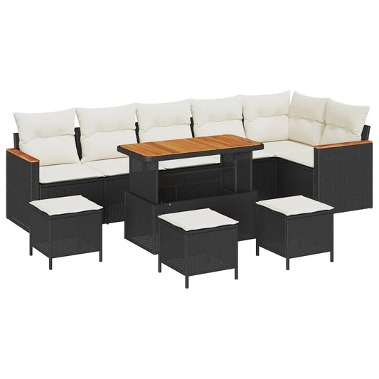 Conjunto de Sofá de Jardim com almofada Preto Rattan Sintético