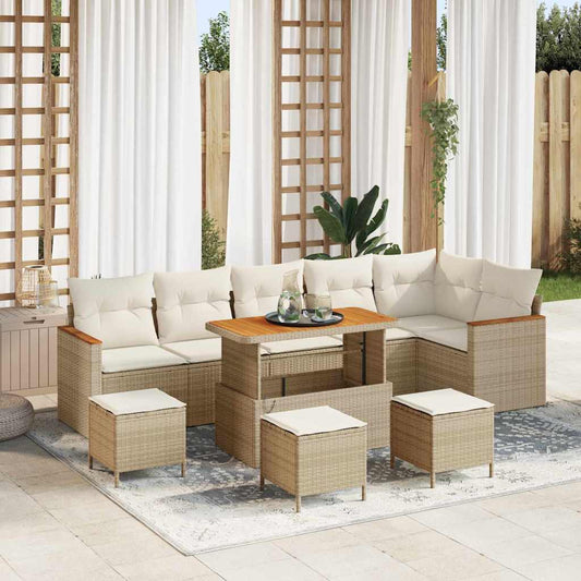 Conjunto de Sofá de Jardim com almofada Bege Rattan Sintético