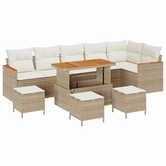 Conjunto de Sofá de Jardim com almofada Bege Rattan Sintético