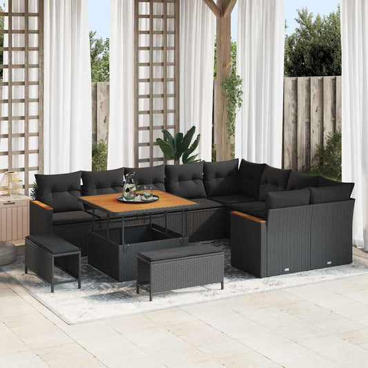 Conjunto de Sofá de Jardim com almofada Preto Rattan Sintético