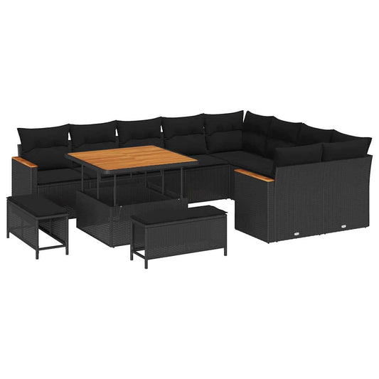 Conjunto de Sofá de Jardim com almofada Preto Rattan Sintético