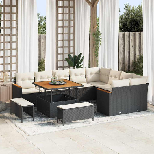 Conjunto de Sofá de Jardim com almofada Preto Rattan Sintético