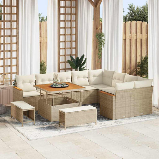 Conjunto de Sofá de Jardim com almofada Bege Rattan Sintético