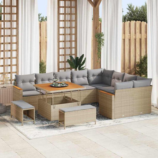 Conjunto de Sofá de Jardim com almofada Bege Rattan Sintético