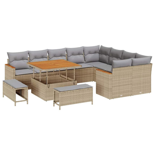 Conjunto de Sofá de Jardim com almofada Bege Rattan Sintético