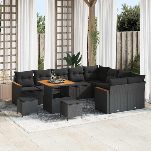 Conjunto de Sofá de Jardim com almofada Preto Rattan Sintético