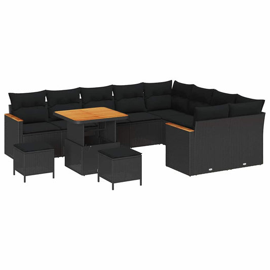 Conjunto de Sofá de Jardim com almofada Preto Rattan Sintético