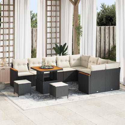 Conjunto de Sofá de Jardim com almofada Preto Rattan Sintético