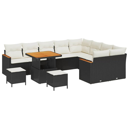 Conjunto de Sofá de Jardim com almofada Preto Rattan Sintético