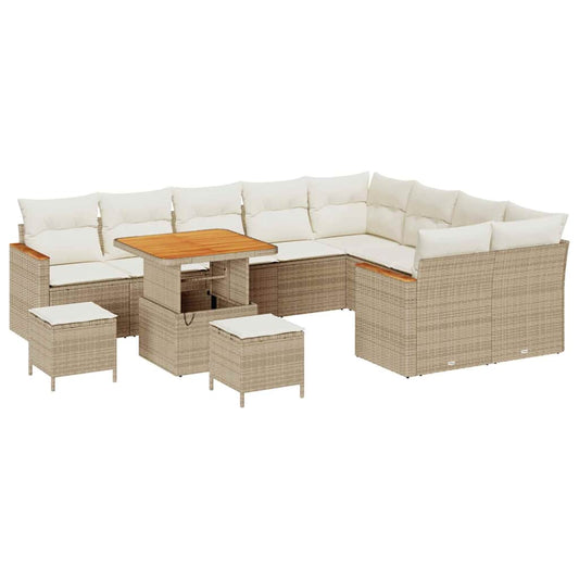 Conjunto de Sofá de Jardim com almofada Bege Rattan Sintético