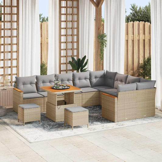 Conjunto de Sofá de Jardim com almofada Bege Rattan Sintético
