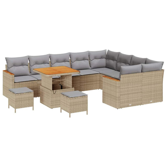 Conjunto de Sofá de Jardim com almofada Bege Rattan Sintético