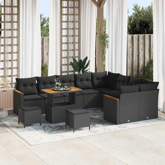 Conjunto de Sofá de Jardim com almofada Preto Rattan Sintético