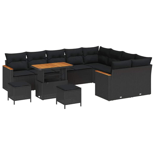 Conjunto de Sofá de Jardim com almofada Preto Rattan Sintético