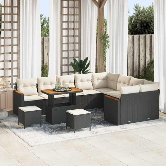 Conjunto de Sofá de Jardim com almofada Preto Rattan Sintético