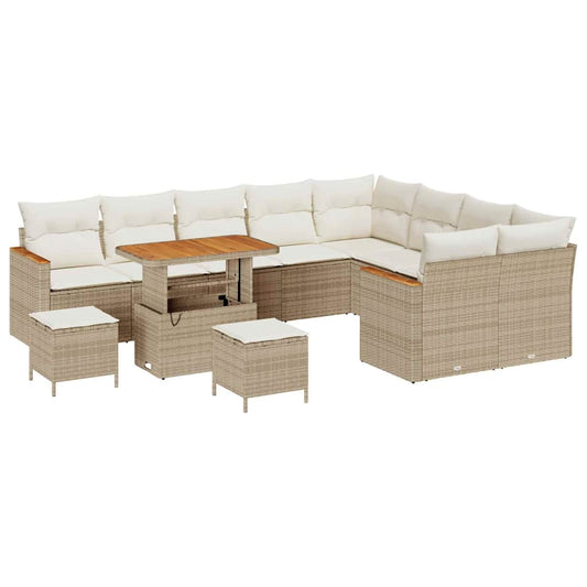 Conjunto de Sofá de Jardim com almofada Bege Rattan Sintético