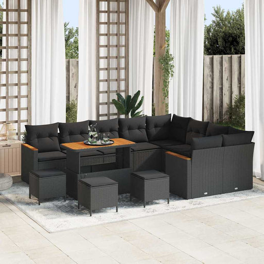 Conjunto de Sofá de Jardim com almofada Preto Rattan Sintético