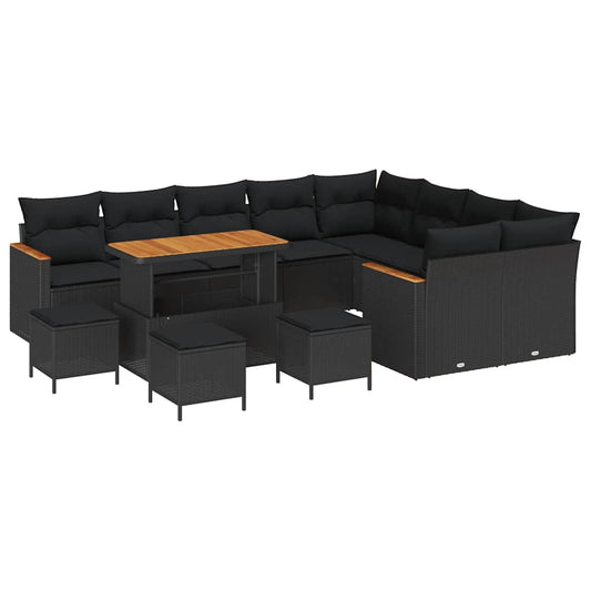 Conjunto de Sofá de Jardim com almofada Preto Rattan Sintético