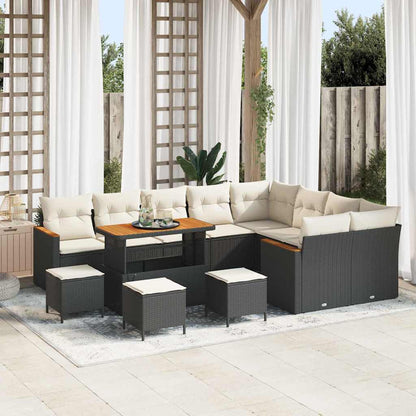 Conjunto de Sofá de Jardim com almofada Preto Rattan Sintético