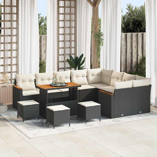 Conjunto de Sofá de Jardim com almofada Preto Rattan Sintético