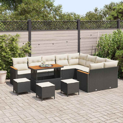 Conjunto de Sofá de Jardim com almofada Preto Rattan Sintético