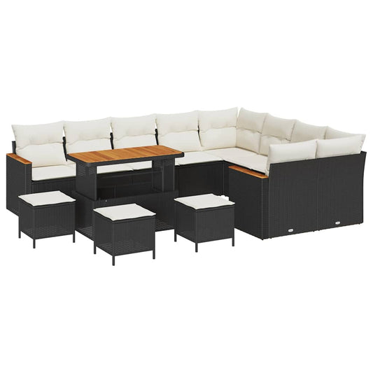 Conjunto de Sofá de Jardim com almofada Preto Rattan Sintético