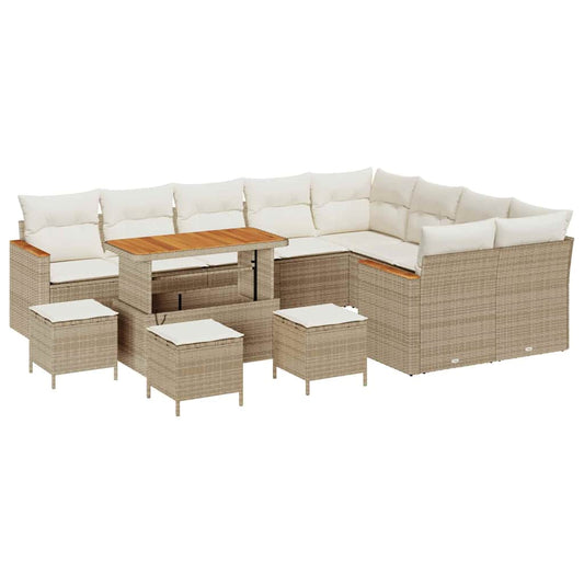 Conjunto de Sofá de Jardim com almofada Bege Rattan Sintético