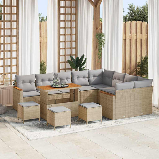 Conjunto de Sofá de Jardim com almofada Bege Rattan Sintético