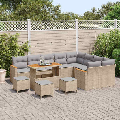 Conjunto de Sofá de Jardim com almofada Bege Rattan Sintético
