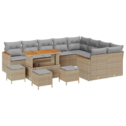 Conjunto de Sofá de Jardim com almofada Bege Rattan Sintético