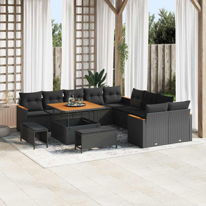 Conjunto de Sofá de Jardim com almofada Preto Rattan Sintético