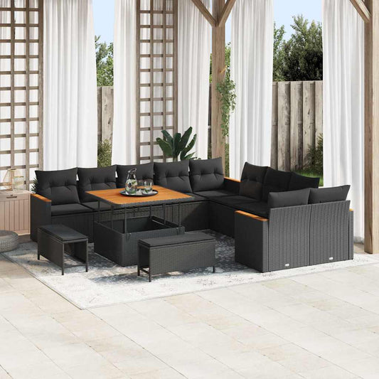 Conjunto de Sofá de Jardim com almofada Preto Rattan Sintético