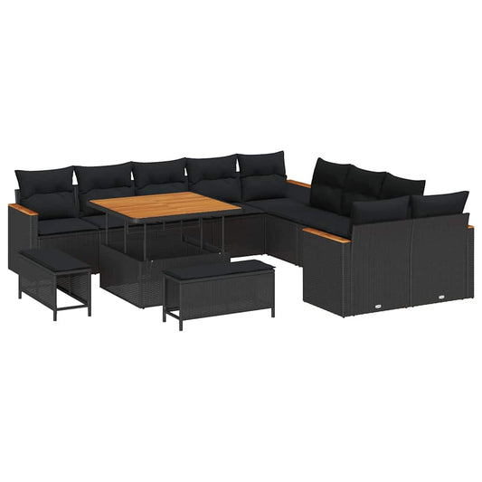 Conjunto de Sofá de Jardim com almofada Preto Rattan Sintético