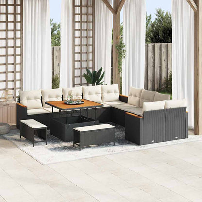 Conjunto de Sofá de Jardim com almofada Preto Rattan Sintético
