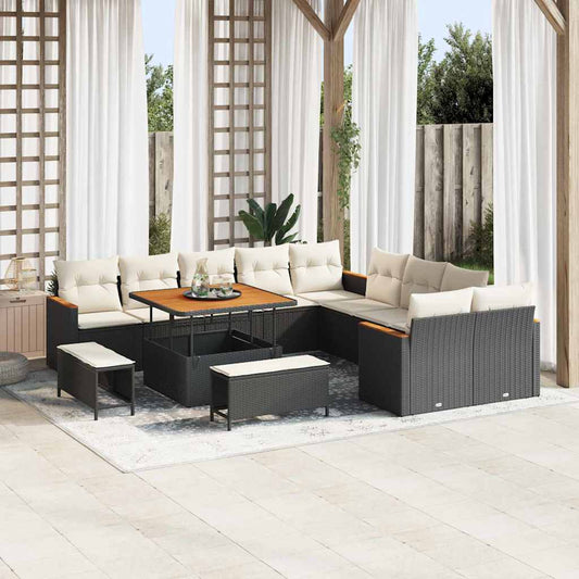 Conjunto de Sofá de Jardim com almofada Preto Rattan Sintético